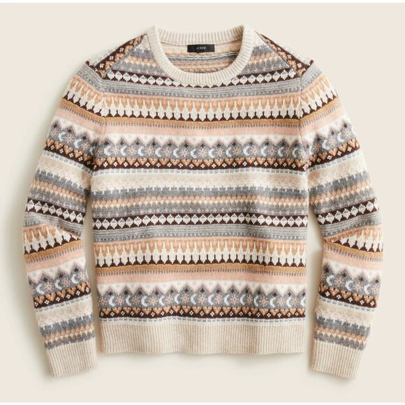 J.CREW Sweaters - J. Crew Apres-Ski Fair Isle Cropped Crewneck Sweater Lambswool Blend 3X Preppy